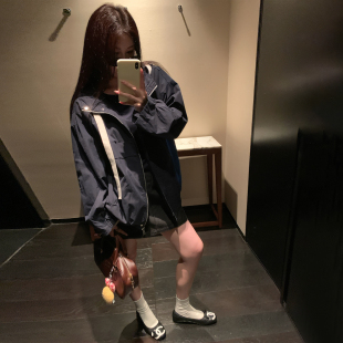 极简冲锋衣胖mm抽绳休闲百搭短外套 精仿锦棉时尚 NAZ那子大码 秋季