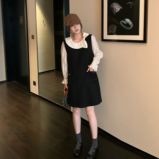 秋季 胖mm小香背心裙减龄套装 新款 气质蝴蝶结衬衫 法式 NAZ那子大码