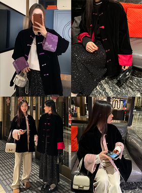 NAZ那子大码冬季丝绒高级感新中式转运鸢尾国风棉服胖mm复古外套