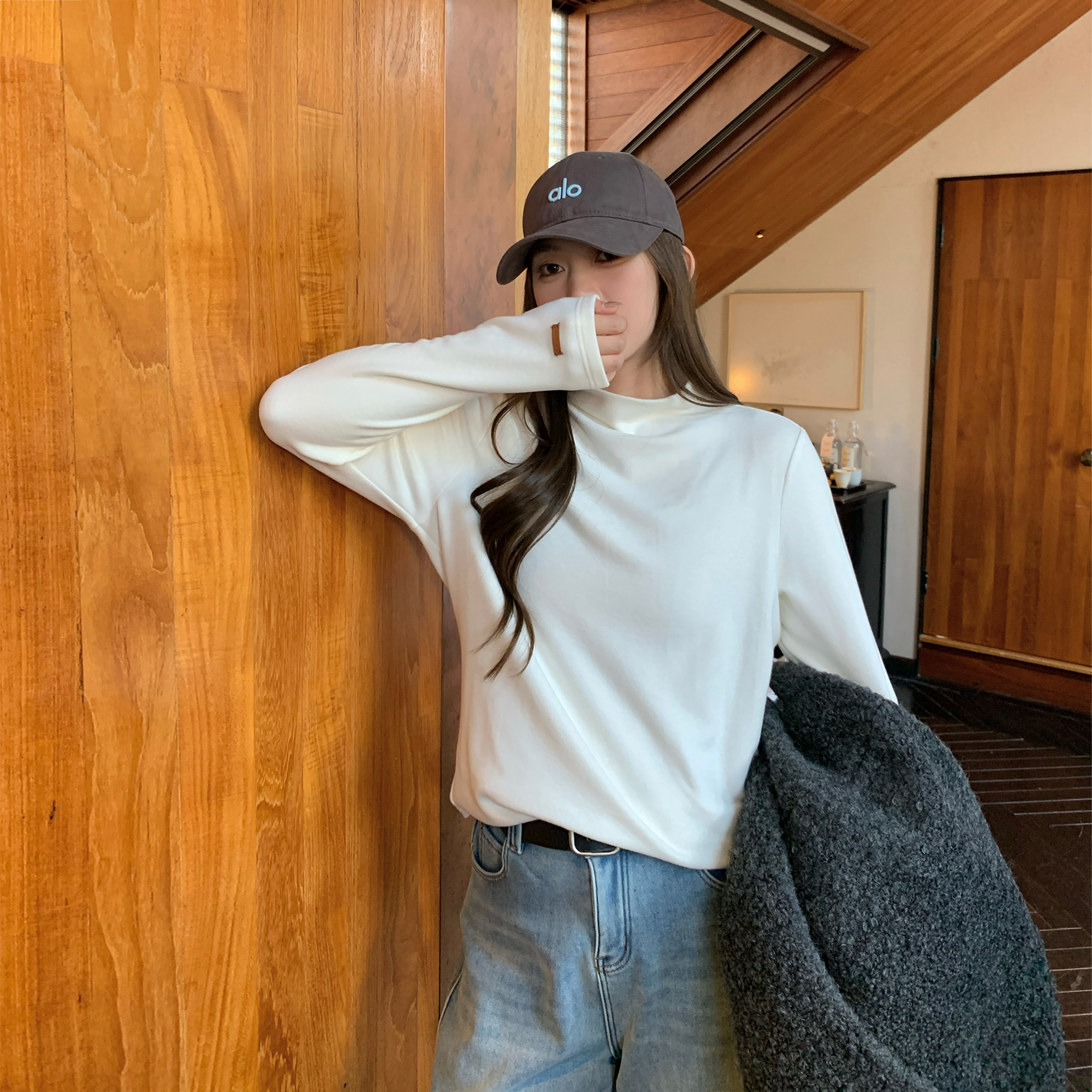 NAZ那子大码冬装磨毛弹力时尚半高领打底上衣胖mm长袖百搭针织衫