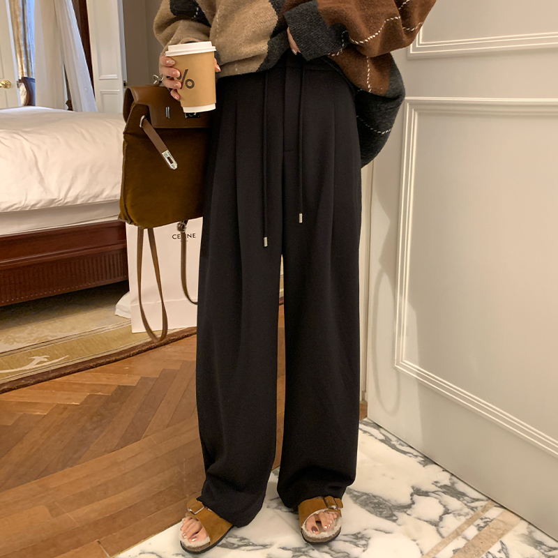 高腰宽松裤子百搭抽绳休闲裤