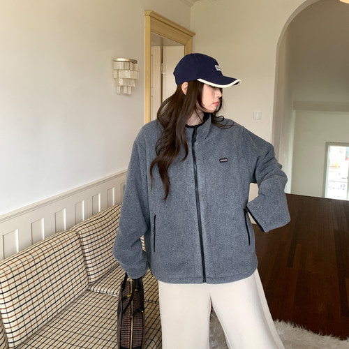 NAZ那子大码摇粒绒休闲撞色设计感时尚显瘦胖妹妹气质长袖外套冬