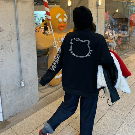 NAZ那子大码冬季新款设计感胖mm复古慵懒风加绒休闲卫衣外套女