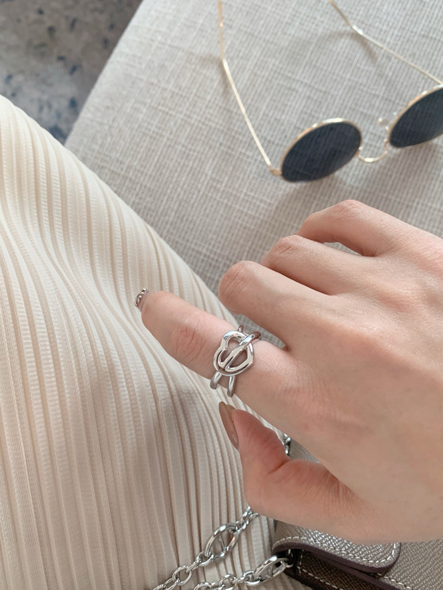 东大门时尚心形爱心love戒指女指环食指气质欧美复古两件套戒指