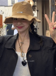 韩国fever款头层牛皮黑色大爱心吊坠绳子项链长毛衣链嘻街头