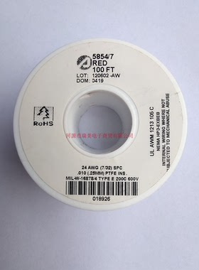 Alpha阿尔法PTFE设备电线24AWG长30米UL1213红色5854/7 RD005