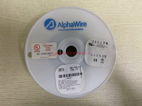 Alpha内部连线电线18AWG绿黄色600V单芯UL1015长30米3075 GY005