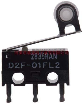 Omron单刀双掷常开常闭滚轮杠杆微动开关100mA30V直流D2F-01FL2