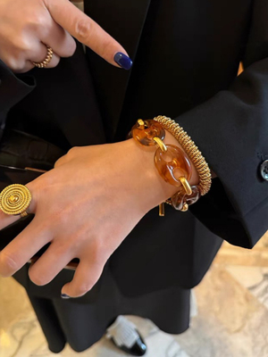 复古时尚搭配环保黄铜树脂手链