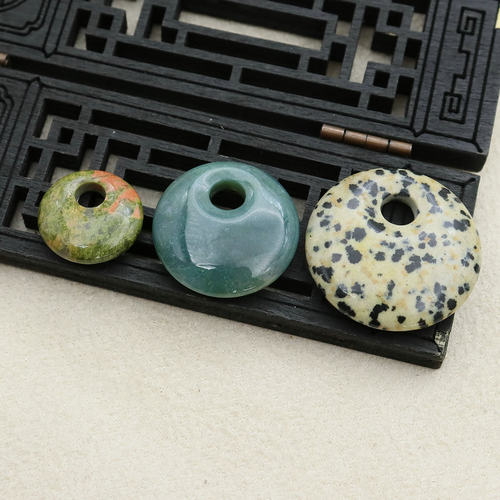 25mm天然石偏心圆吊坠 黄玉 印度玛瑙 怀古材料 手工diy饰品配件