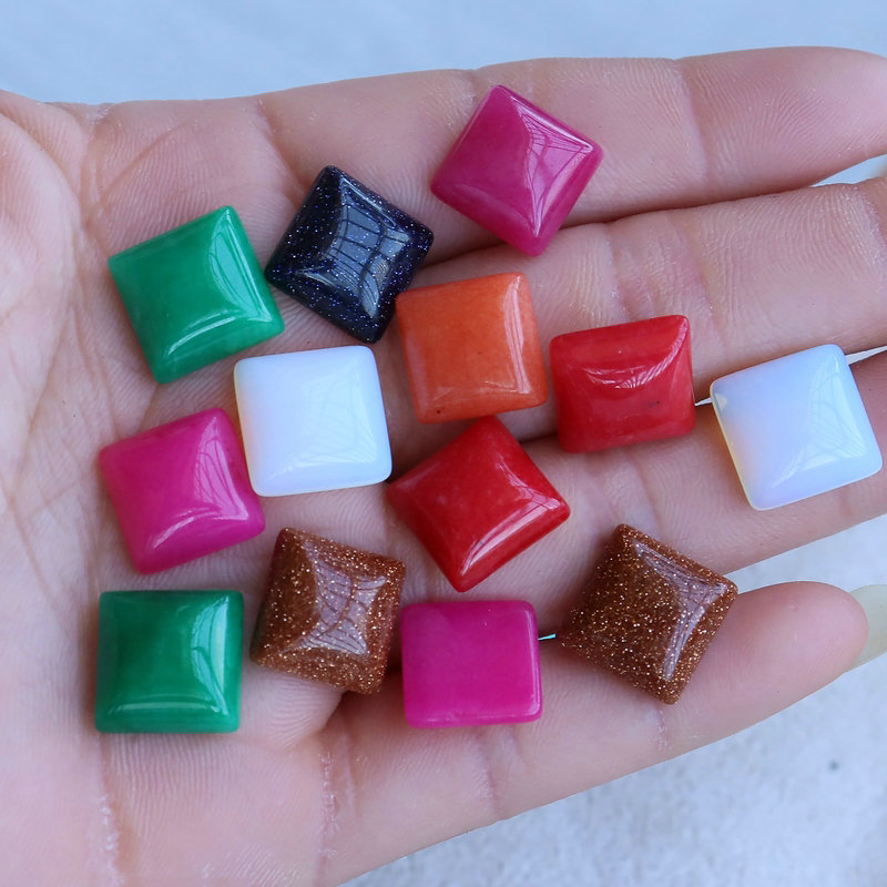 12mm天然石方形戒面 平底镶嵌材料 手工diy饰品耳钉配件