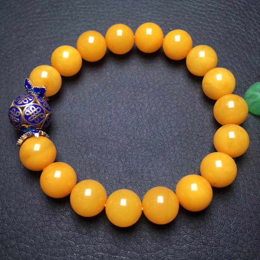 天然琥珀蜜蜡老蜜蜡手串手链景泰蓝纯银男款女款波罗的海原石