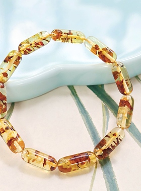 天然琥珀花珀胶囊单圈手串M01A34441