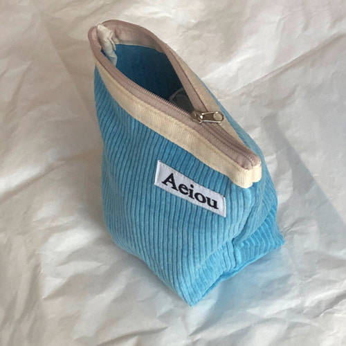 韩国小众设计师品牌aeiou纯色灯芯绒条绒化妆品姨妈巾收纳化妆包
