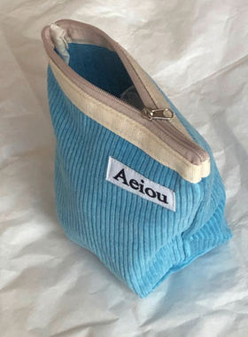 韩国小众设计师品牌Aeiou纯色灯芯绒条绒化妆品姨妈巾收纳化妆包