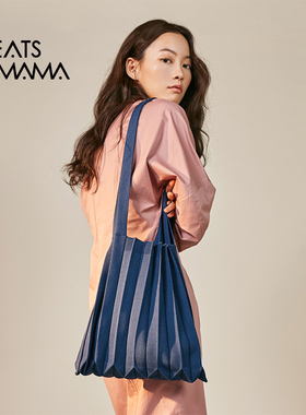 韩国PLEATSMAMA针织褶皱单肩斜挎纯色女包时尚洋气潮文艺简约小众