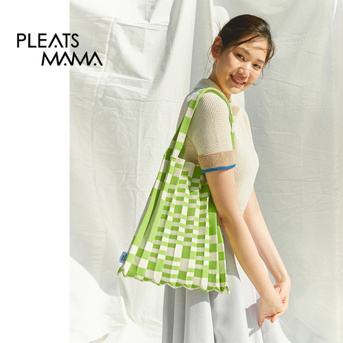 pleatsmama单肩包褶皱中简约格子