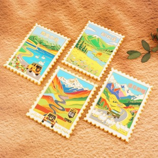 新疆旅游文创独库公路赛里木湖那拉提景点邮票纪念品磁铁冰箱贴