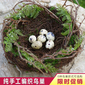 手工藤编草窝鸟窝装 饰鸟笼鸟巢仿真鸟窝拍照道具户外小鸟窝鹦鹉窝