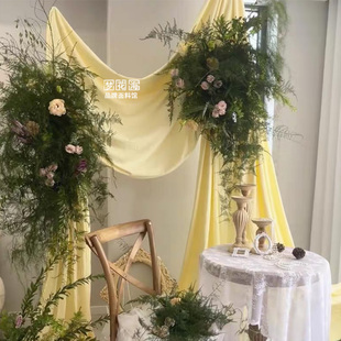 婚庆黄色橙色弹力布牛奶丝吊顶韩式背景布装饰布幔纱幔整卷布挂布