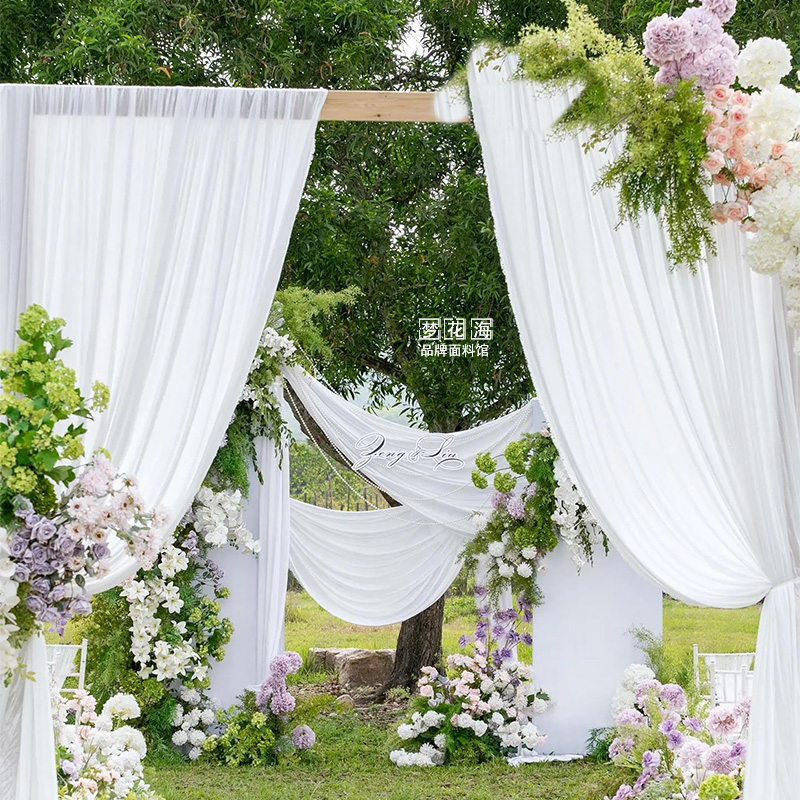 白色户外婚庆布幔韩式弹力布吊顶牛奶丝酒店舞台纱幔场景装饰面料