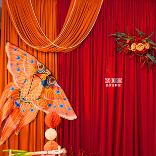 周岁背景装饰布料弹力牛奶丝红色系中式复古国风场景布置婚庆布幔