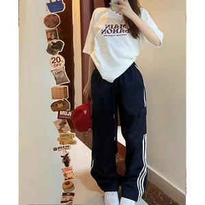 B2237-P48 美式复古侧边条纹工装裤子新款直筒学院风休闲裤,男装休闲裤,星座1608