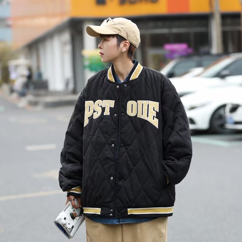 V1446-P75美式菱形格服冬季加厚潮流痞帅外套情侣款衣棒球服,男装棉衣,星座1608