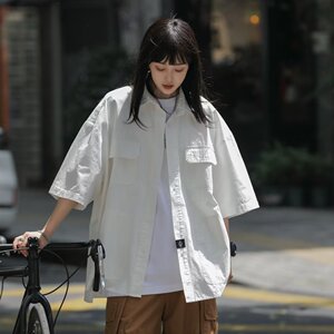 V2094-P40 短袖美式工装衬衫宽松纯色外套男图片