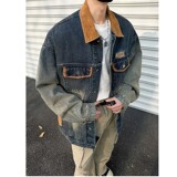 JX3573-P78牛仔美式复古做旧水洗拼接青少年牛仔外套机车夹克潮，男装夹克，星座1608