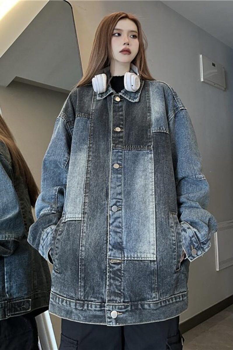B2023-P80美式复古男女拼接设计感牛仔外套潮牌翻领休闲夹克,男装夹克,星座1608