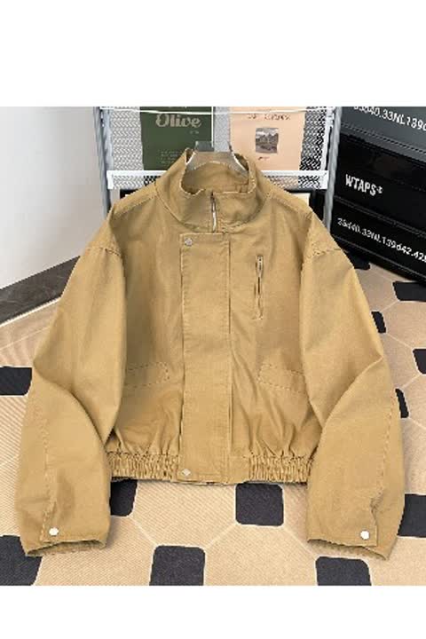 WJS6159-P95新款潮牌纽扣翻领工装夹克宽松百搭拉链外套,男装夹克,星座1608
