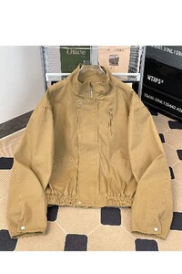 WJS6159-P95 新款潮牌纽扣翻领工装夹克宽松百搭拉链外套图片
