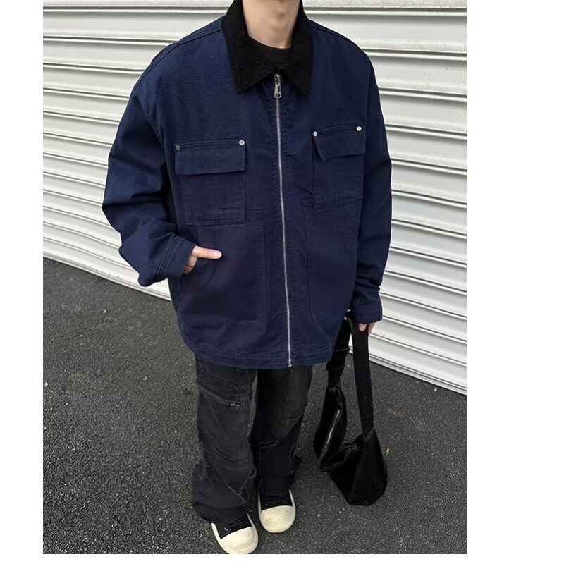 JX3569-P95春季新款翻领外穿拉链藏蓝色底特律工装夹克外套,男装夹克,星座1608