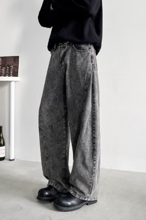 JHN943-P73美式牛仔裤新款潮牌痞帅高街阔腿长裤宽松弯刀裤,男装牛仔裤,星座1608