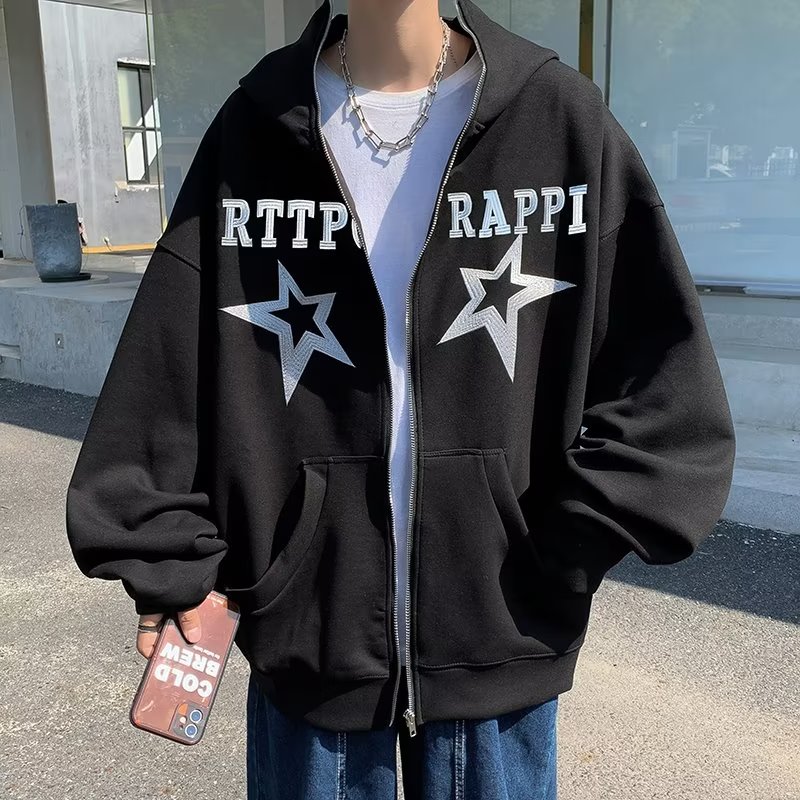 V1452-P45新款加绒加厚连帽高领卫衣暗黑风高街宽松百搭外套,男装卫衣,星座1608