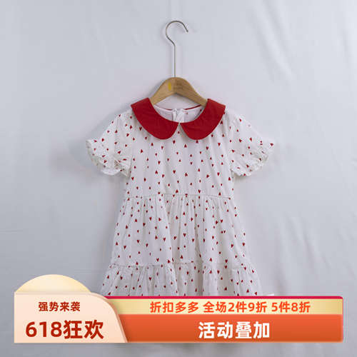 杰米熊女A字可爱田园棉布连衣裙