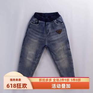 杰米熊品牌童装90-130秋冬款男童百搭加绒不褪色运动小脚牛仔裤
