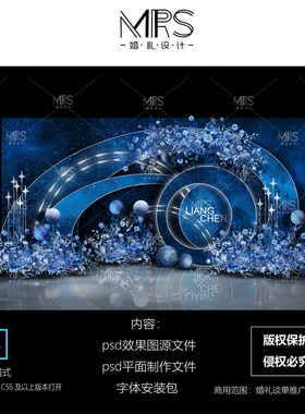 MRS深蓝色星空婚礼设计 HJ141 星空主题婚礼效果图迎宾背景
