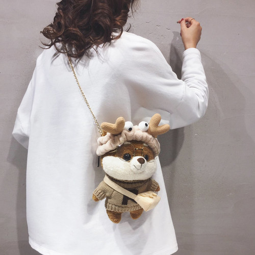 可爱毛绒柴犬卡通斜挎包