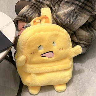 可爱小胖龙双肩包新款搞怪卡通毛绒背包可爱丑萌大容量学生书包