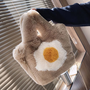 仿獭兔毛皮草包包女高级感毛茸茸斜挎包煎蛋包毛毛手提包托特包