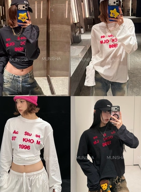 MU莫奈莎/ 26C 新款限定 1996 植绒立体刺绣字母长袖T恤女