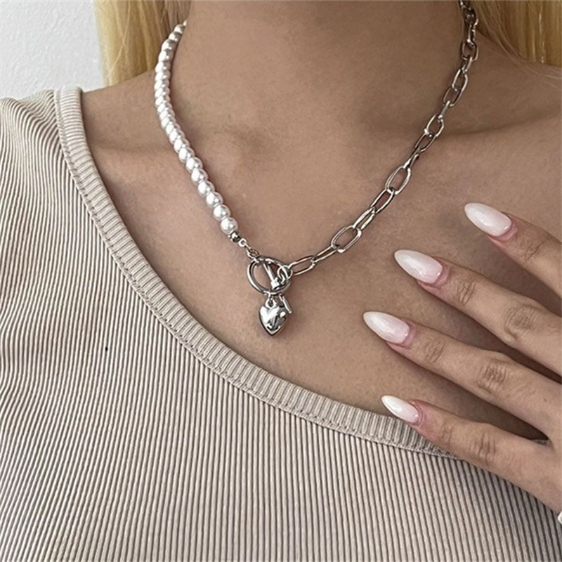 BLACKUP 小众时髦珍珠爱心链条设计女士项链韩国官网代购ㅣAJIEER