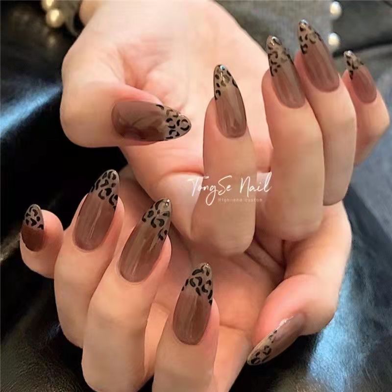 指尖豹纹美甲穿戴甲指甲贴新娘甲长短款孕妇甲纯手工定制包邮