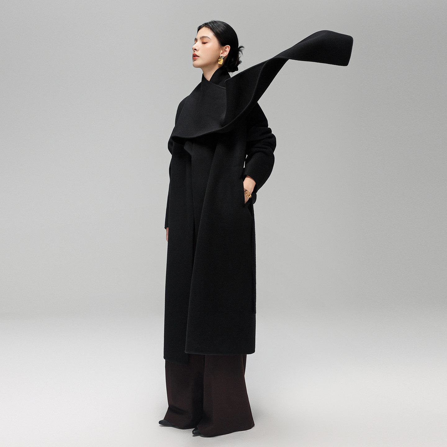 CHIIYEAR池也 黑色双面羊绒羊毛大衣女长款25冬新高个子毛呢外套,女装/女士精品,毛呢外套,淘宝优惠券,粉丝福利购,淘宝优惠卷