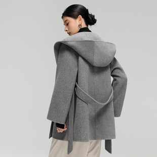 CHIIYEAR池也 双面羊绒羊毛大衣女连帽25冬新百搭小个子毛呢外套