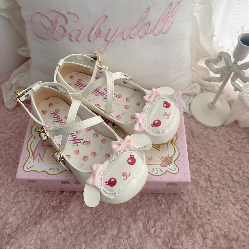 【B品】白兔熊平底圆头lo鞋日系洛丽塔甜美lolita鞋玛丽珍单鞋女图片