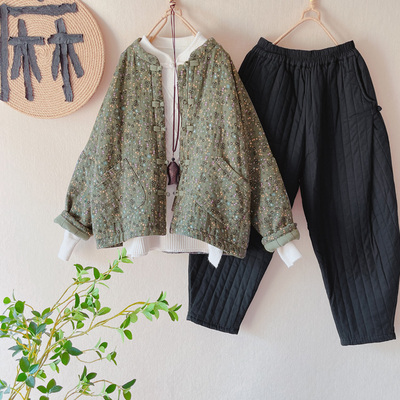 棉麻2022冬盘扣中式棉袄棉裤套装