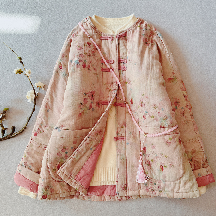 新中式葡萄花印花盘扣棉衣棉袄冬